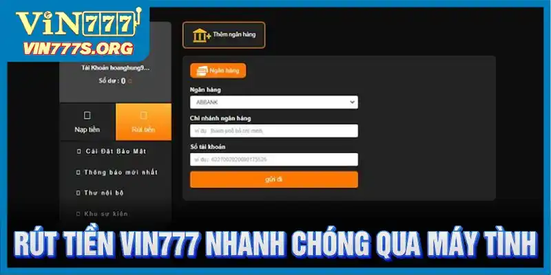 Hướng dẫn rút tiền VIN777 trên Website